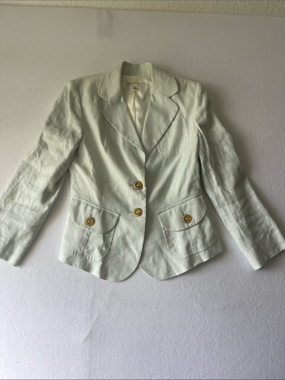 Banana Republic Light Mint Tailored Linen Blazer with Gold Buttons